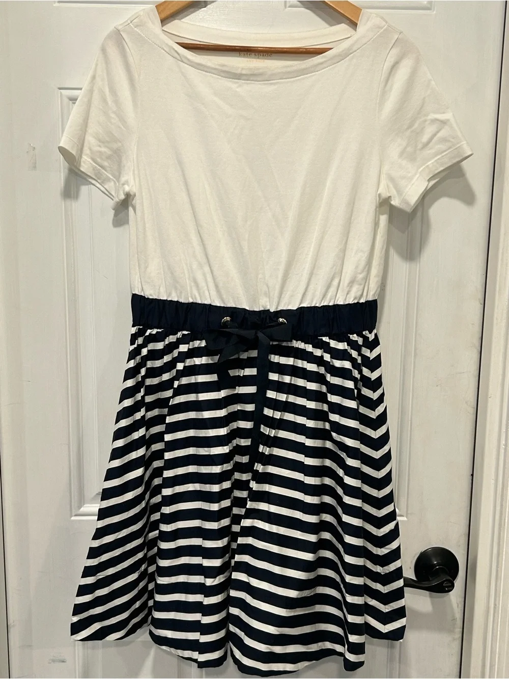 Kate Spade NY Short Sleeve Sailing Stripe Mixed Media Dress Navy Nautical Size S
